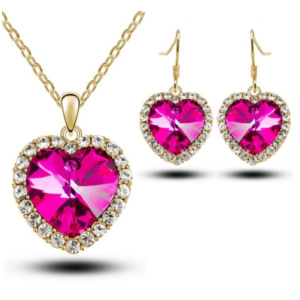 Pricefalls.com - Diamond Accent Crystals Heart Shape Pendant Fashion Jewelry Necklace and Earrings Set